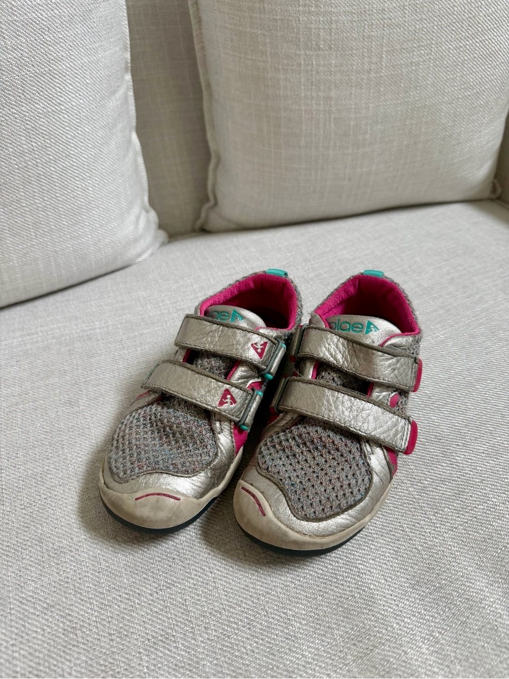 PLAE Silver Sneakers with Pink Accents